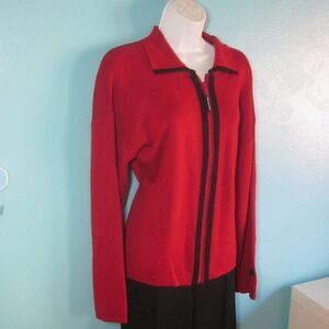 Demetre Vintage Size M Red Knit Cardigan Sweater Work Business Fall Winter